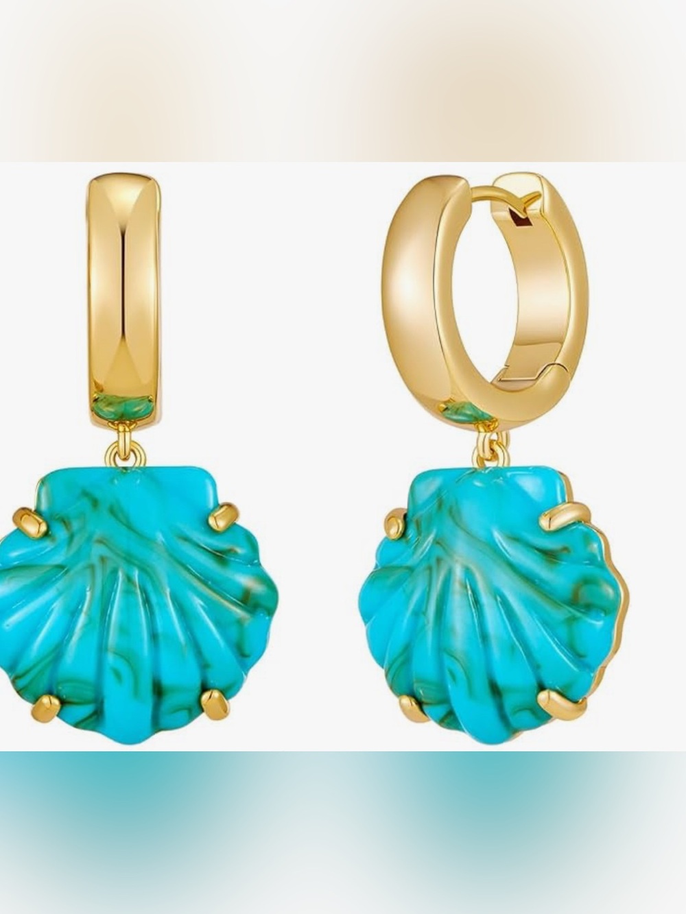Gold look Hoop Earrings with Turquoise Shell Drop